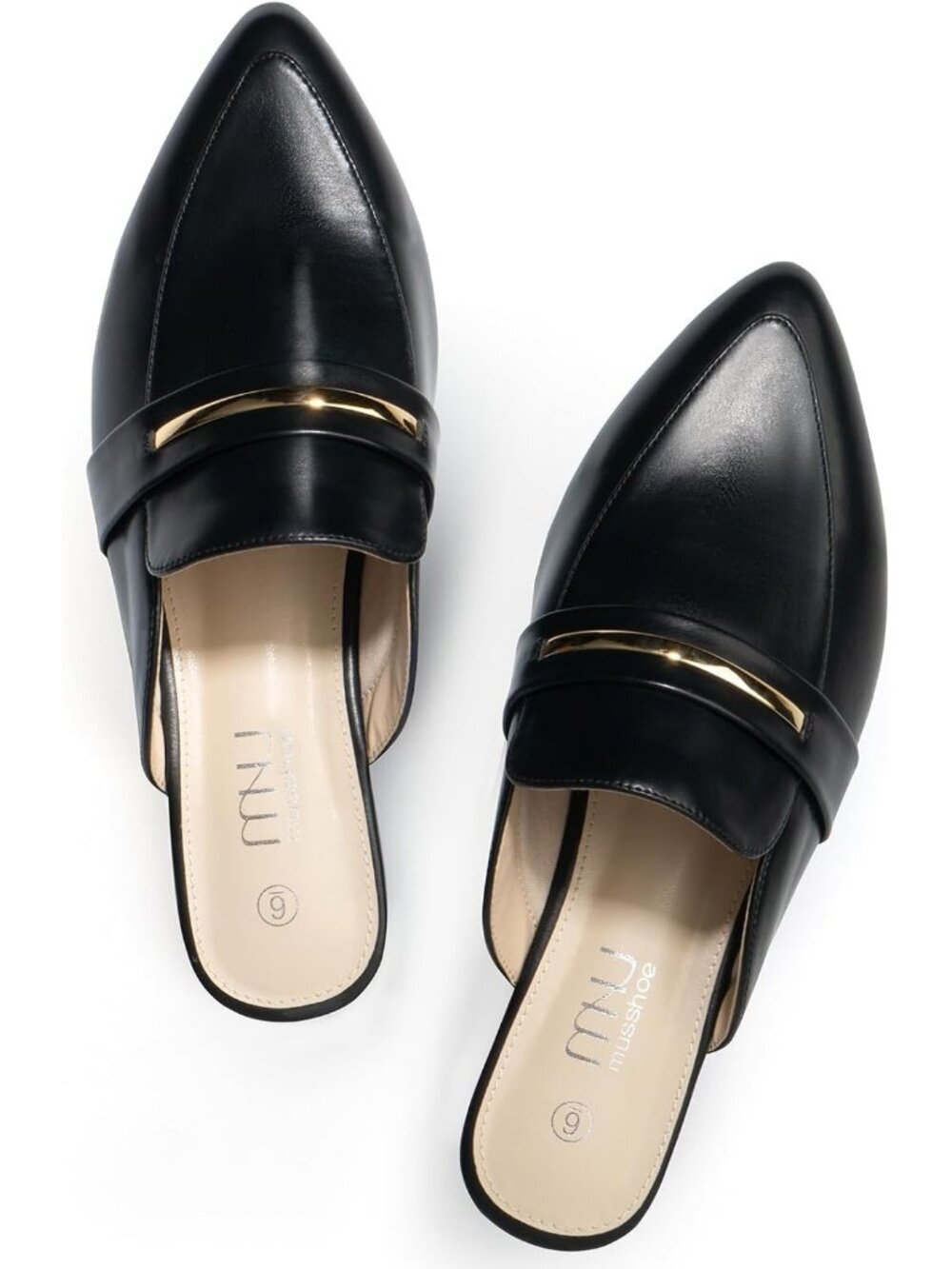 Women's Black-Pu Suede Pointed Backless Non-Slip Loafers